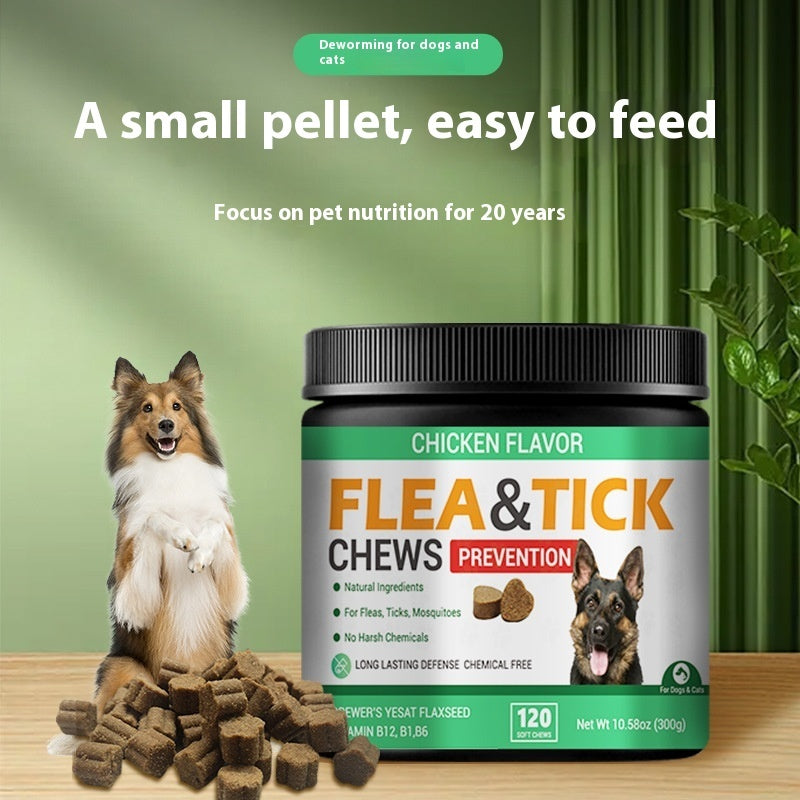 Chicken flavoured Flea and tick chews for dogs.