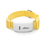 Yellow cat collar with white Trkstar Cat GPS Tracker device for real-time pet location tracking with 5m accuracy