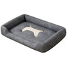 Large medium small house cat bed pet in gray with cushioned edges and bone-shaped pillow