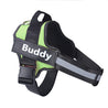 Reflective adjustable no-pull dog harness with personalized patch and sturdy handle for comfortable control.