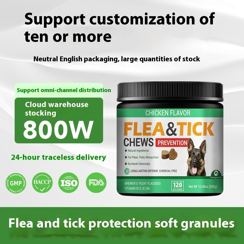 Chicken flavoured Flea and tick chews for dogs.