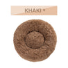 Fluffy Donut Dog Bed in khaki color, ultra-plush calming pet bed for cats and dogs with raised rim and soft long plush fabric.