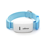 Blue adjustable cat collar with white TKSTAR Cat GPS Tracker device attached for real-time pet location tracking.