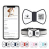 NFC Smart QR Code Pet ID Tag in silicone bowknot design for dogs and cats, showing smartphone scan feature and various color options.