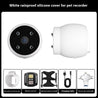 White rainproof silicone cover for pet tracker collar camera with remote control, adjustable strap, charging cable, and 4-in-1 card reader accessories