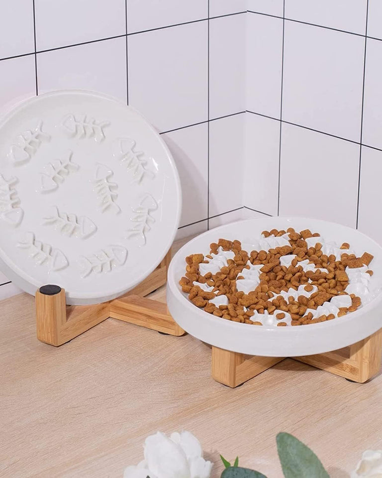 Ceramic Pet Feeder, Slow Feed Cat Bowls