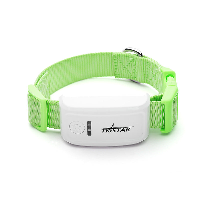Green adjustable cat collar with white TKSTAR GPS tracking device for real-time pet location.