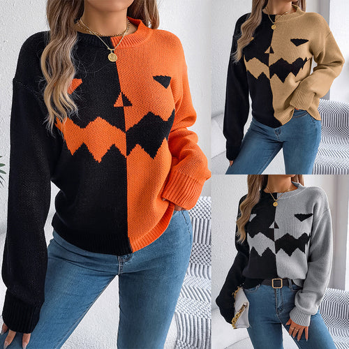 Knitted pumpkin sweater, available in all sizes!