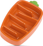 Orange plastic slow feeder dog bowl with divided sections for portion control