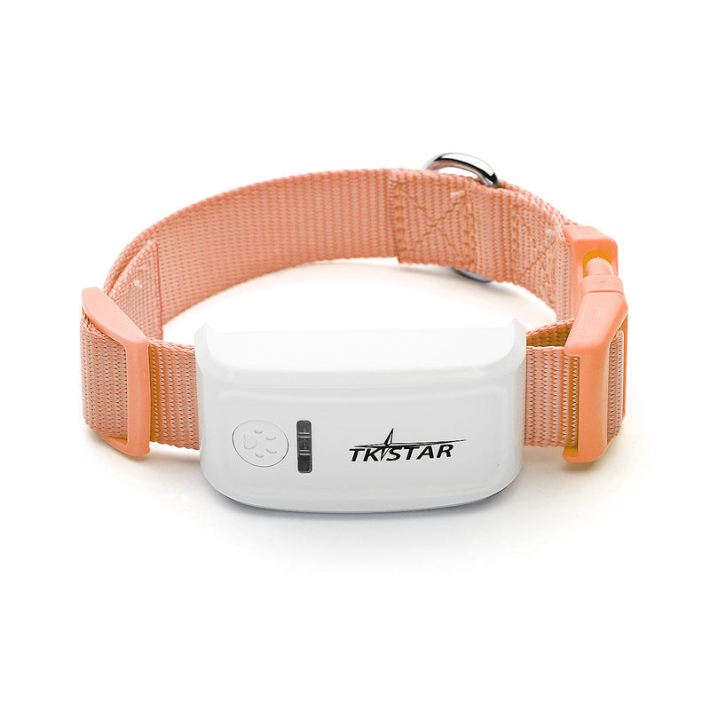 Pink adjustable cat collar with white TKSTAR Cat GPS Tracker device attached for real-time pet location tracking.