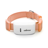 Pink adjustable cat collar with white TKSTAR Cat GPS Tracker device attached for real-time pet location tracking.