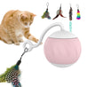 Electric cat pet toy with pink ball and feather attachments for interactive play