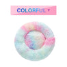 Colorful fluffy donut dog bed with ultra-plush soft fabric for calming comfort and anxiety relief for cats and dogs.