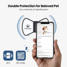 NFC Smart QR Code Pet ID Tag in silicone with bowknot design, durable and lightweight for dogs and cats, showing smartphone scanning pet contact info.