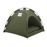 Portable cat tent in military green with cushioned interior, lightweight and foldable pet bed for indoor and outdoor use.
