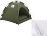 Portable cat tent in military green with foldable frame and cushioned interior for indoor and outdoor use.