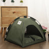 Portable cat tent in military green with soft cushion, indoor pet bed for small cats and dogs